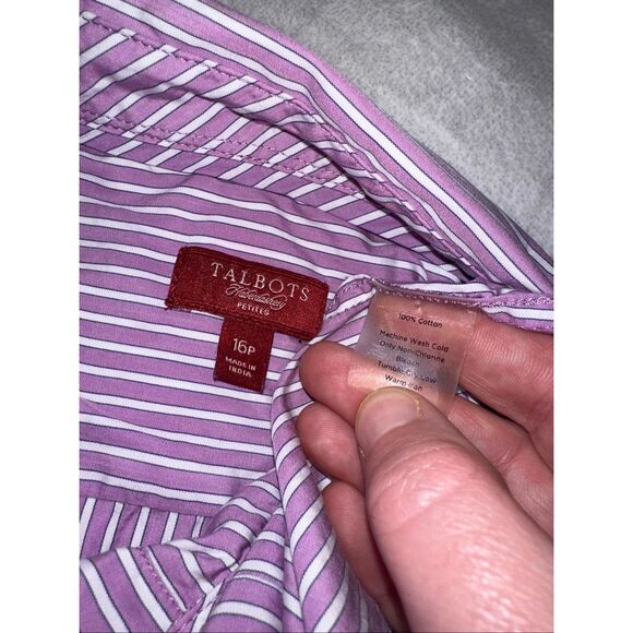 Talbots 16P Striped Collared Long Sleeve Blouse Button Down Purple White Flaw - Picture 11 of 12
